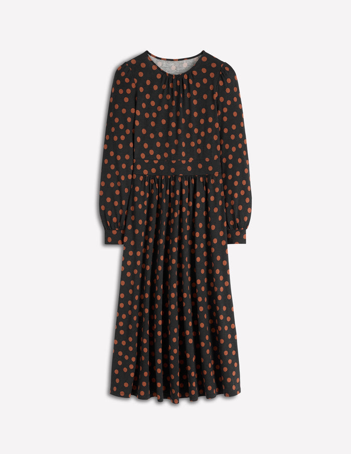 Alexandra Jersey Midi Dress Black, Tortoise Shell Dot
