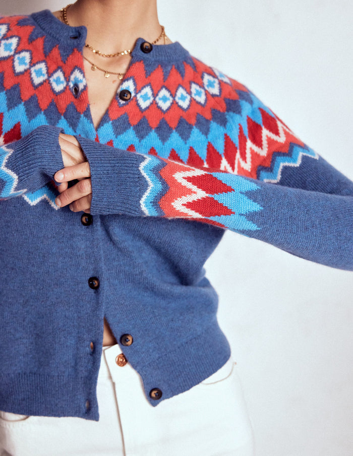 Edie Fair Isle Cardigan Blue Fair Isle