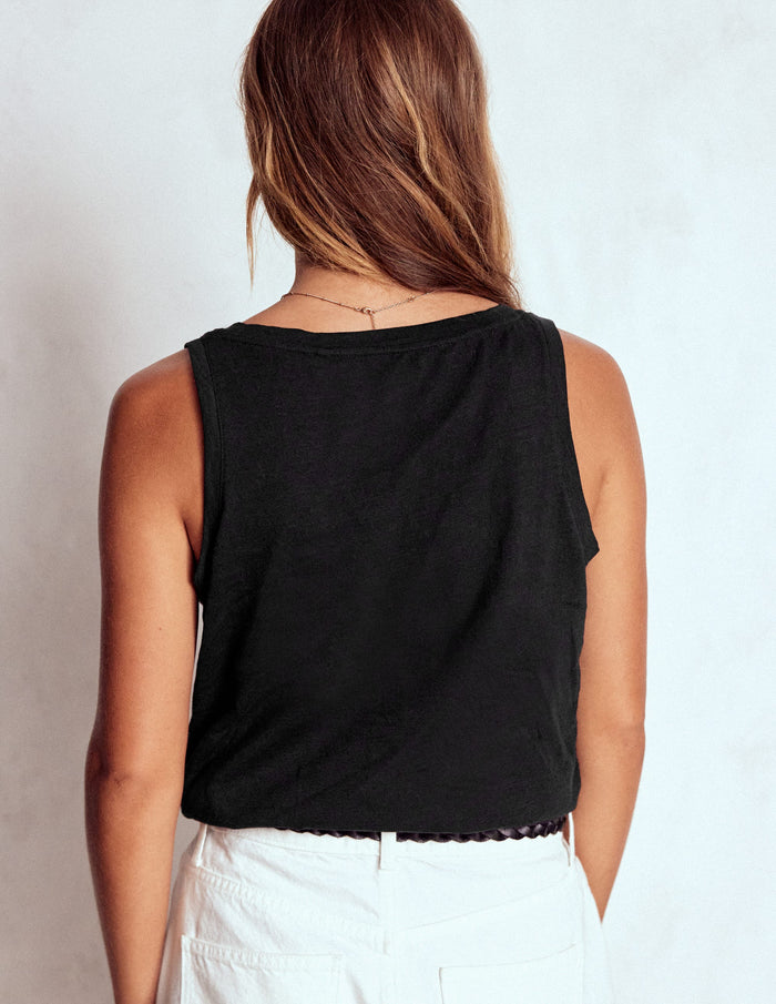 Regular V-Neck Slub Tank Black