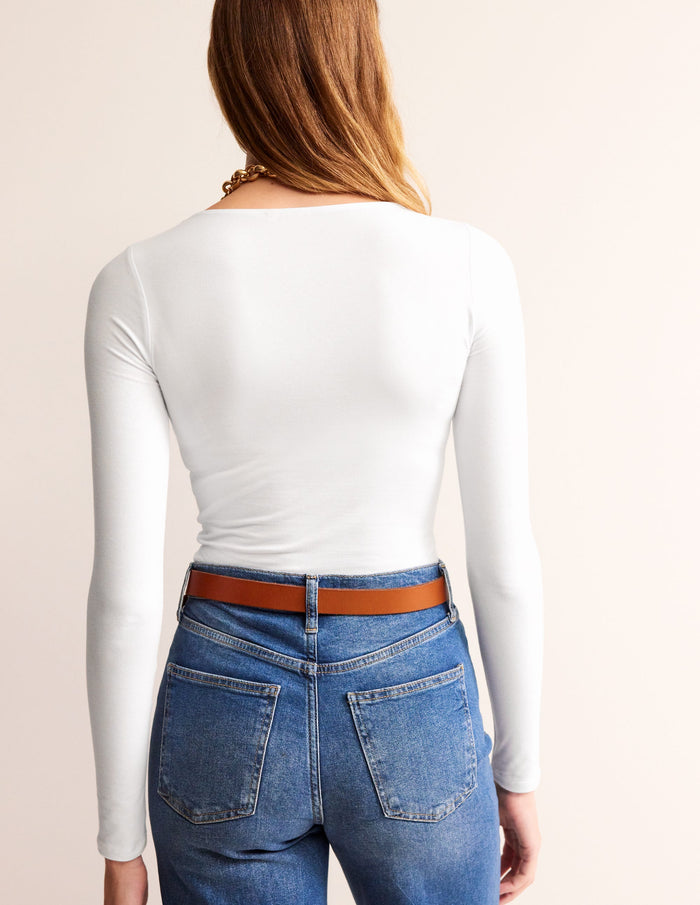 Double Layer Scoop Long Sleeve White