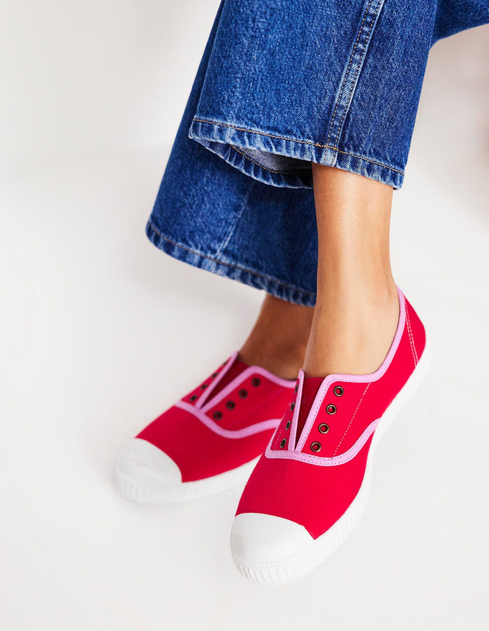 Laceless Canvas Plimsoll Post Box Red/Soft Pink