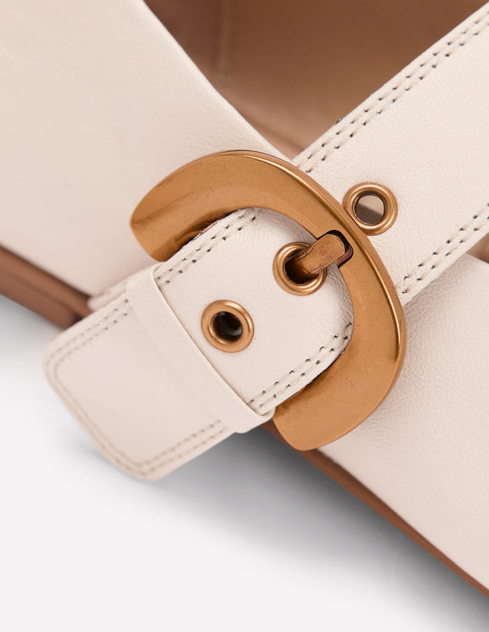 Kylie Flat Buckle Mary Jane Ecru