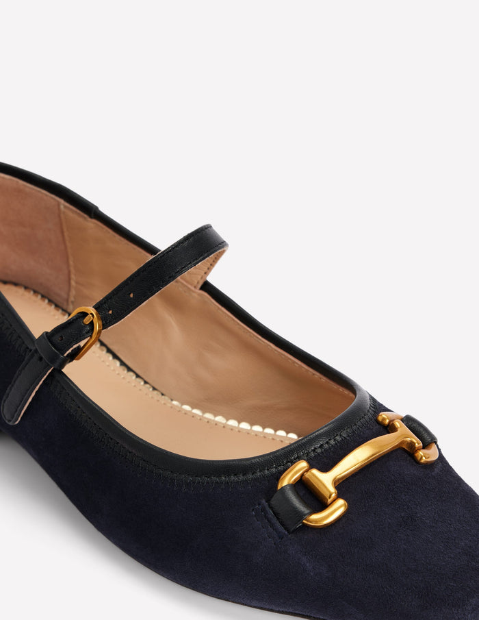 Iris Snaffle Mary Jane Flats Dark Navy