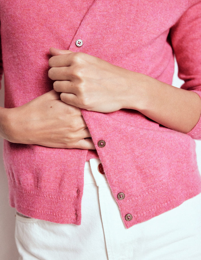 Eva Cashmere Crew Cardigan Rose Pink Melange