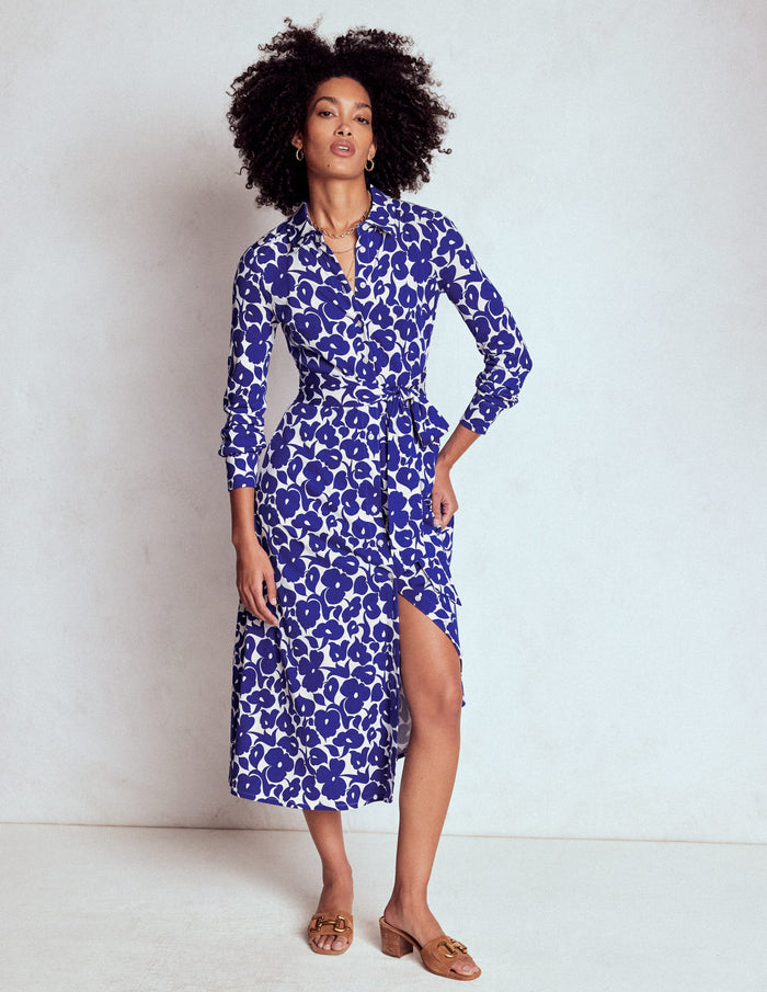 Marcia Jersey Shirt Dress Bright Blue, Leafy Grove