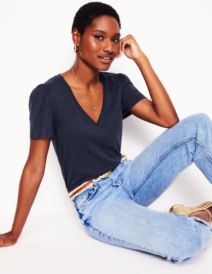 Short Sleeve V Neck T-shirt Navy