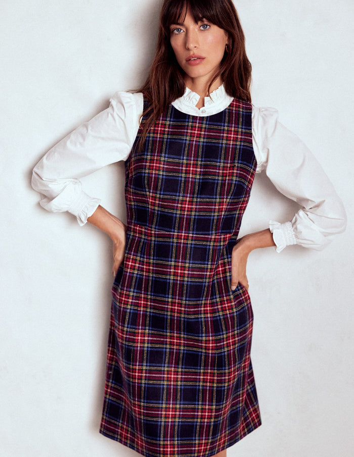 Annie Check Shift Dress Navy, Green and Red Check