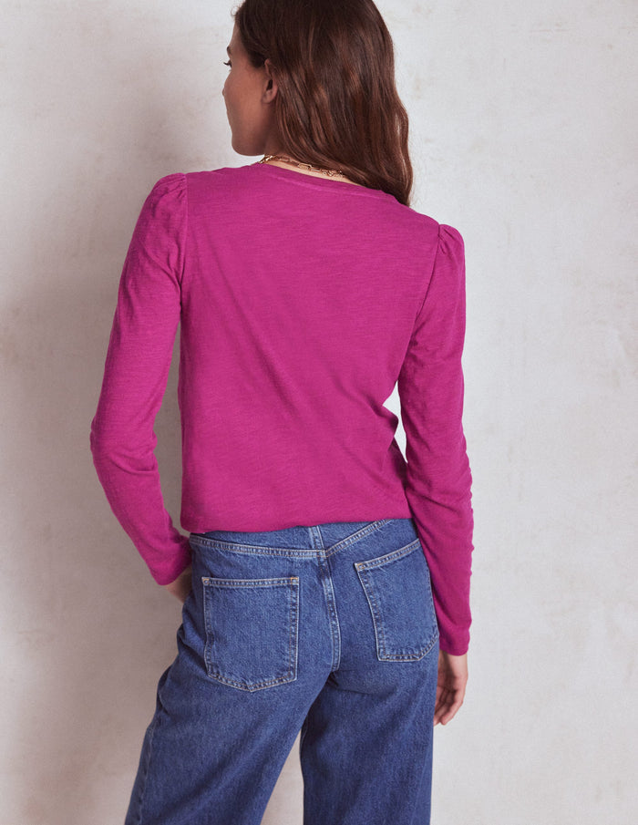 Cotton Crew Long Sleeve Top Rich Magenta