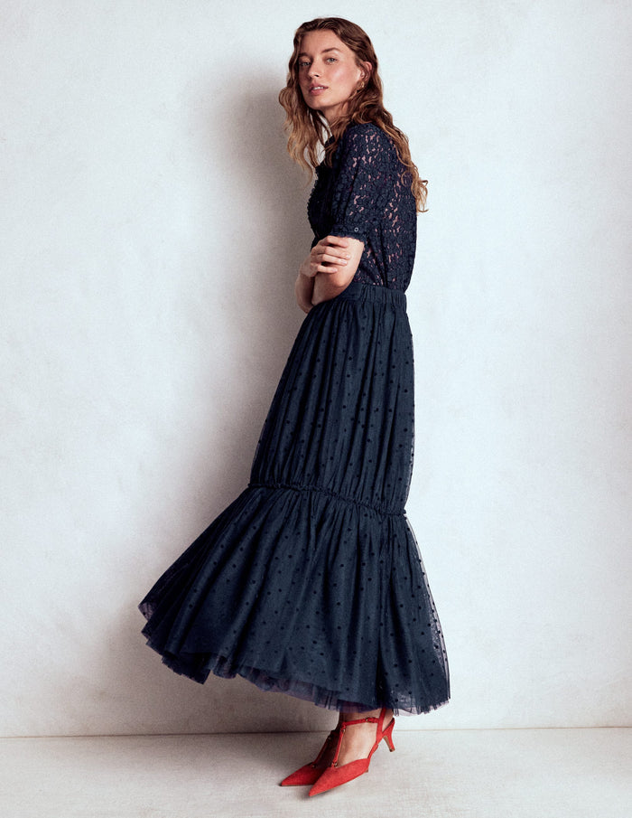 Short Sleeve Lace Blouse Navy