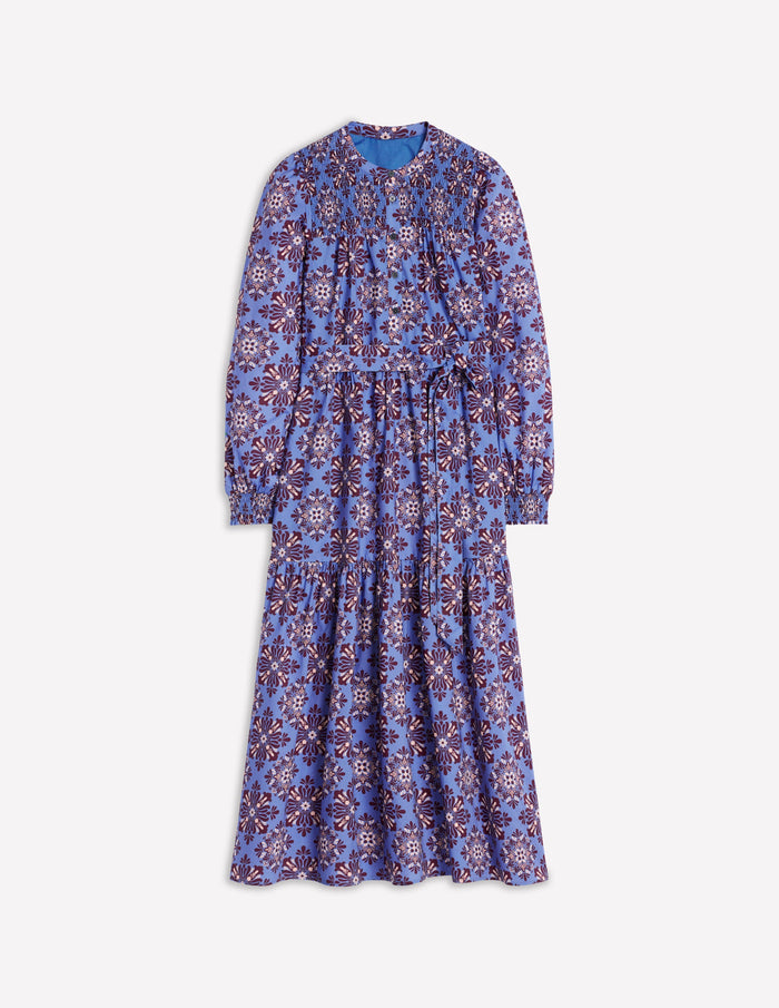 Cecily Cotton Midi Dress Soft Blue, Bloom Mosaic