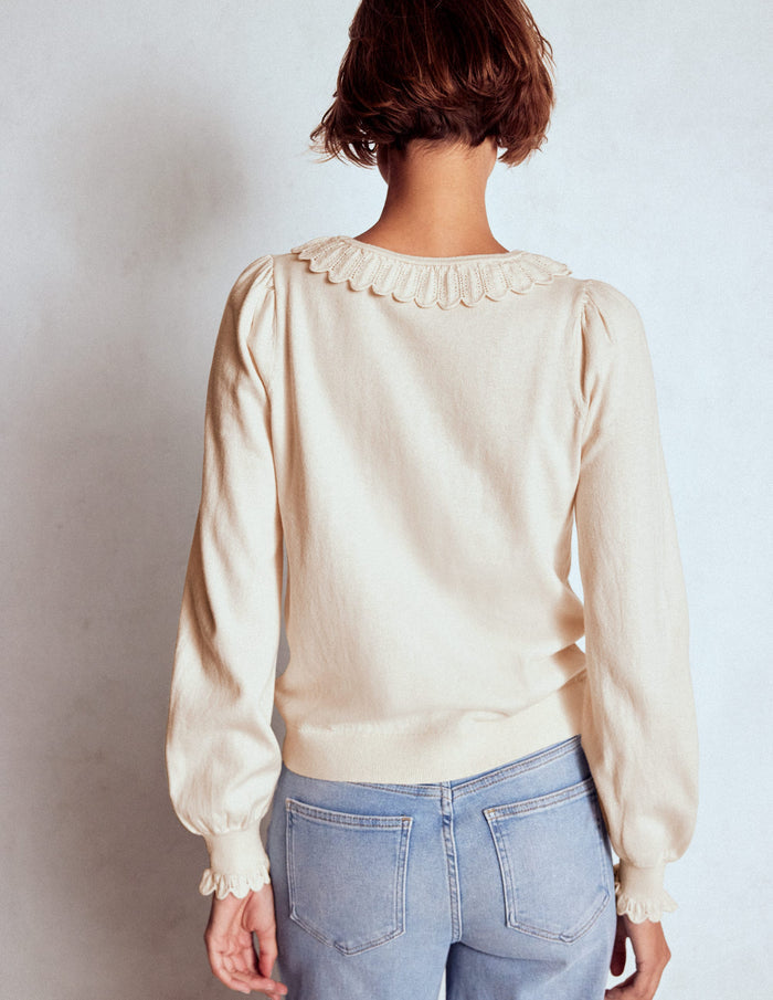 Melina Cotton Ruffle Sweater Warm Ivory