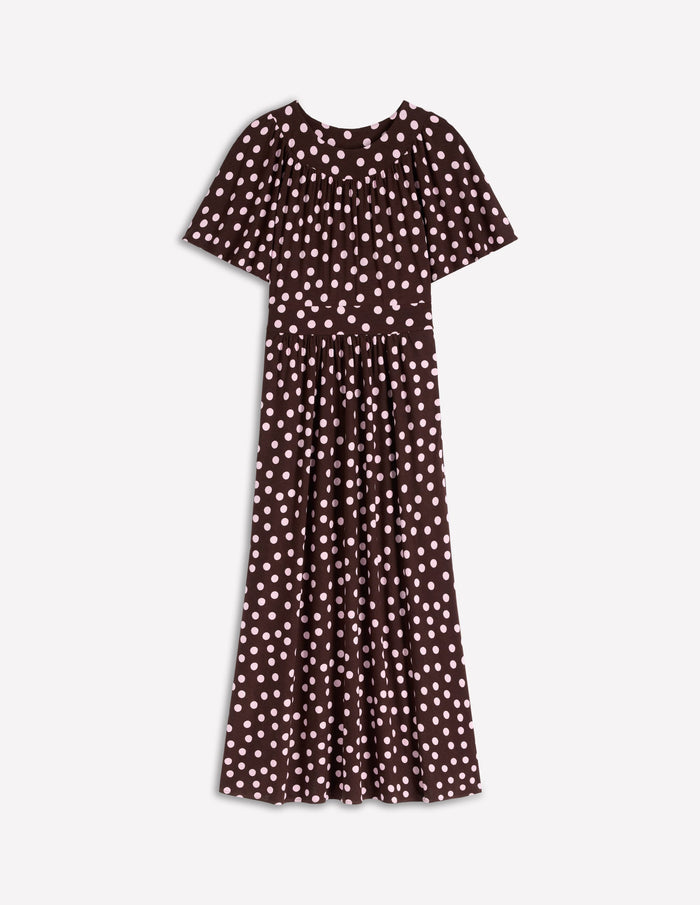 Yoke Panel Maxi Dress Brown Spot