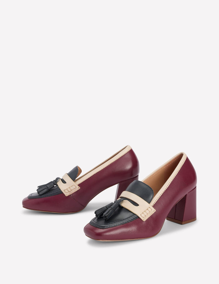 Sol Block Heeled Penny Loafers Oxblood