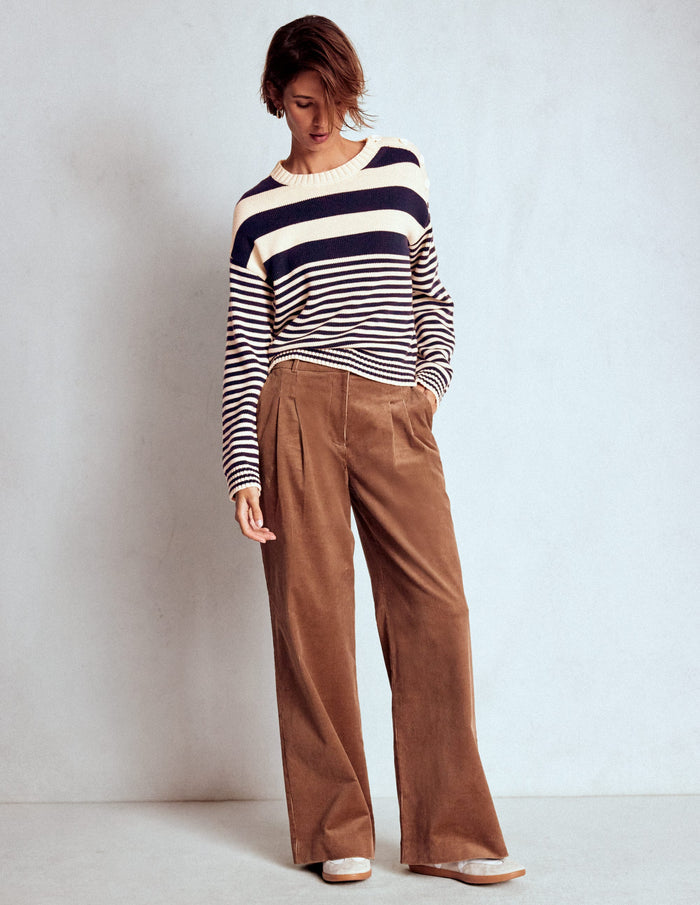 Jemma Chunky Cotton Sweater Warm Ivory/ Navy