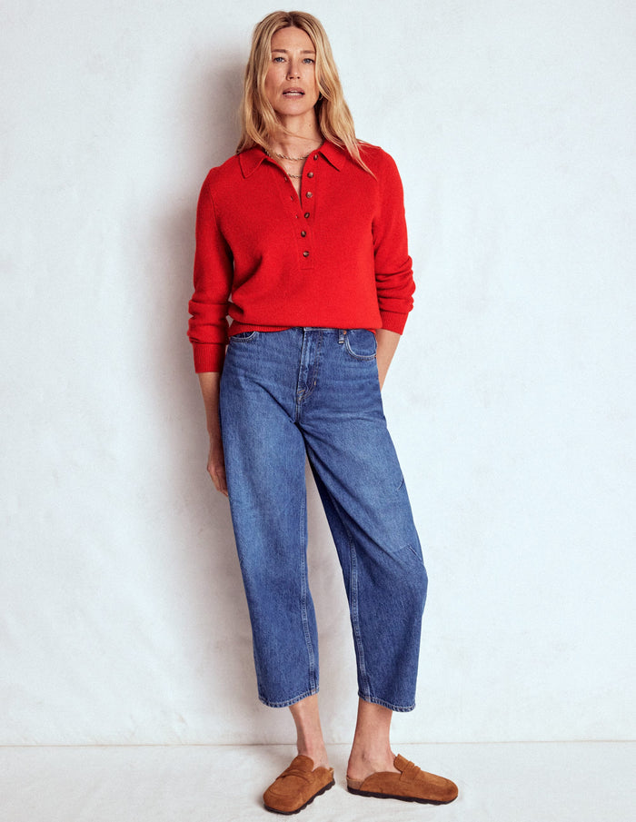 Collared Cashmere Sweater Poppy Red