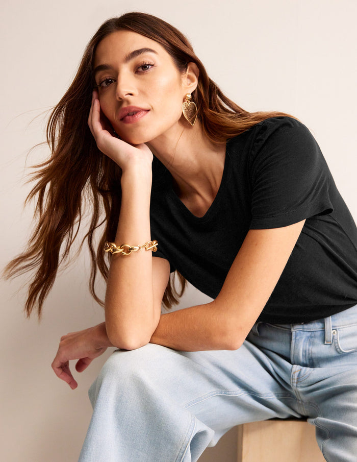 Cotton Puff Sleeve T-Shirt Black
