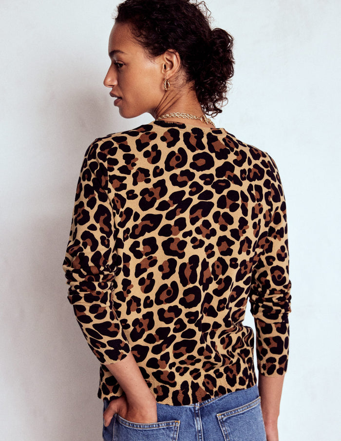 Emilia Cotton Crew Sweater Cheetah Pop