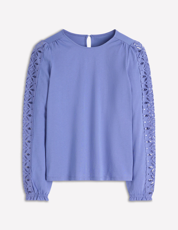 Scarlett Broderie Trim Top Soft Blue