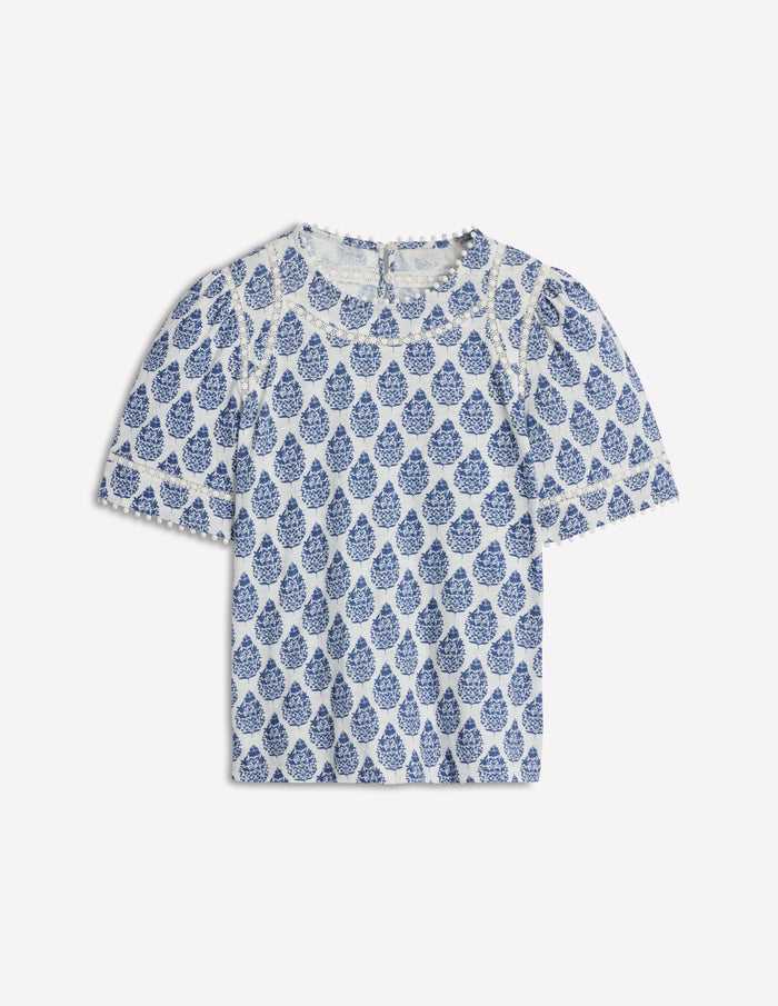 Mila Lace Trim Top Denim Blue, Wildflower Bouquet