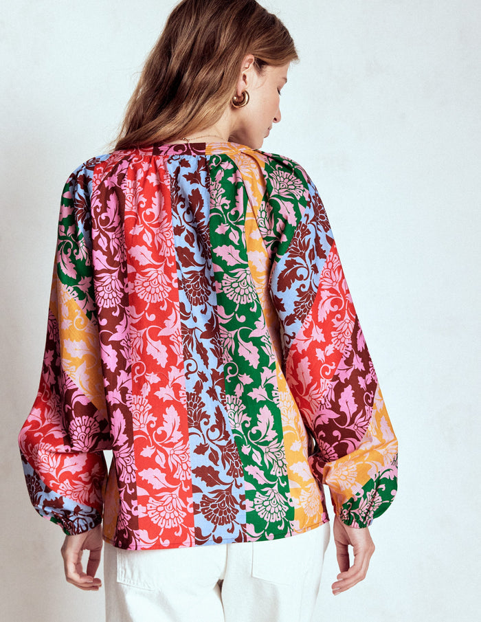 Long Sleeve Notch Top Multi, Ornate Vine
