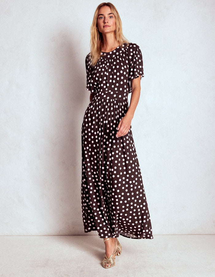 Yoke Panel Maxi Dress Brown Spot