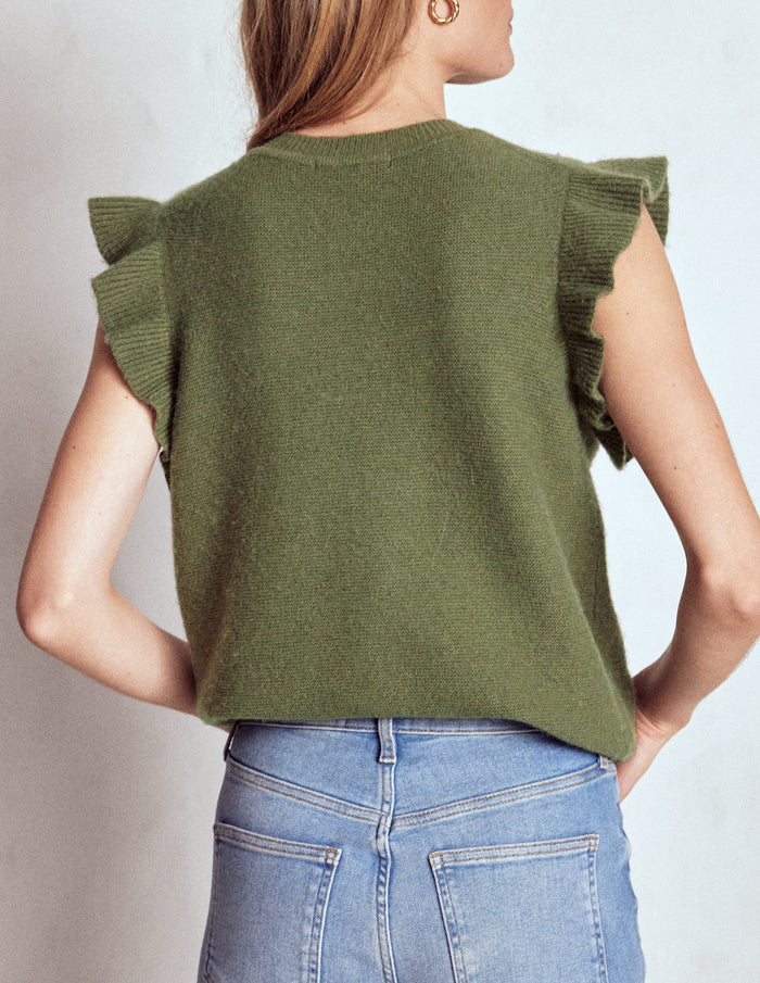 Frill Detail Waistcoat Woodland Green Melange