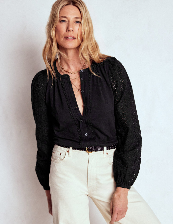 Eden Broderie Jersey Shirt Black