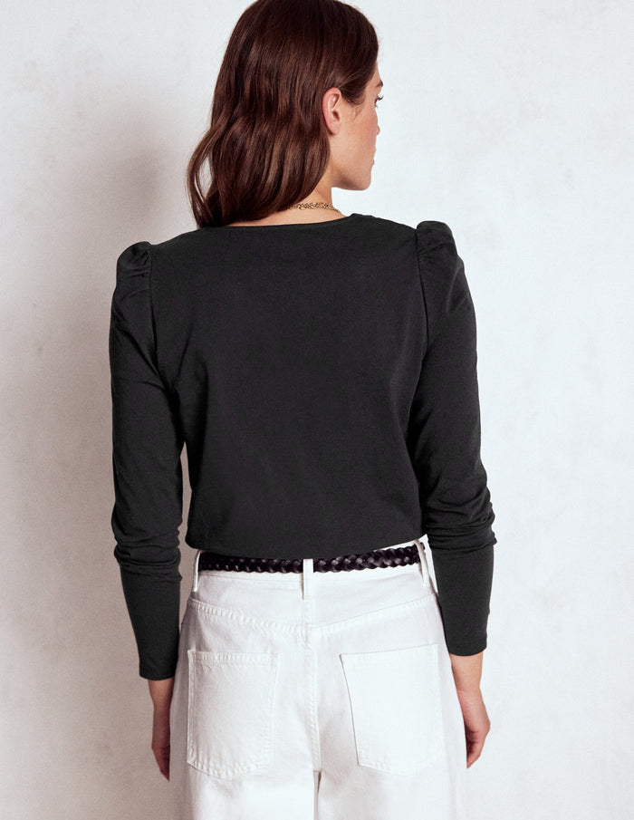 Flora Lace V-neck Top Black