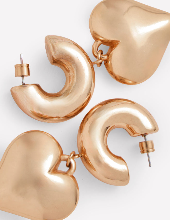 Chunky Heart Hoop Earrings Gold Colour