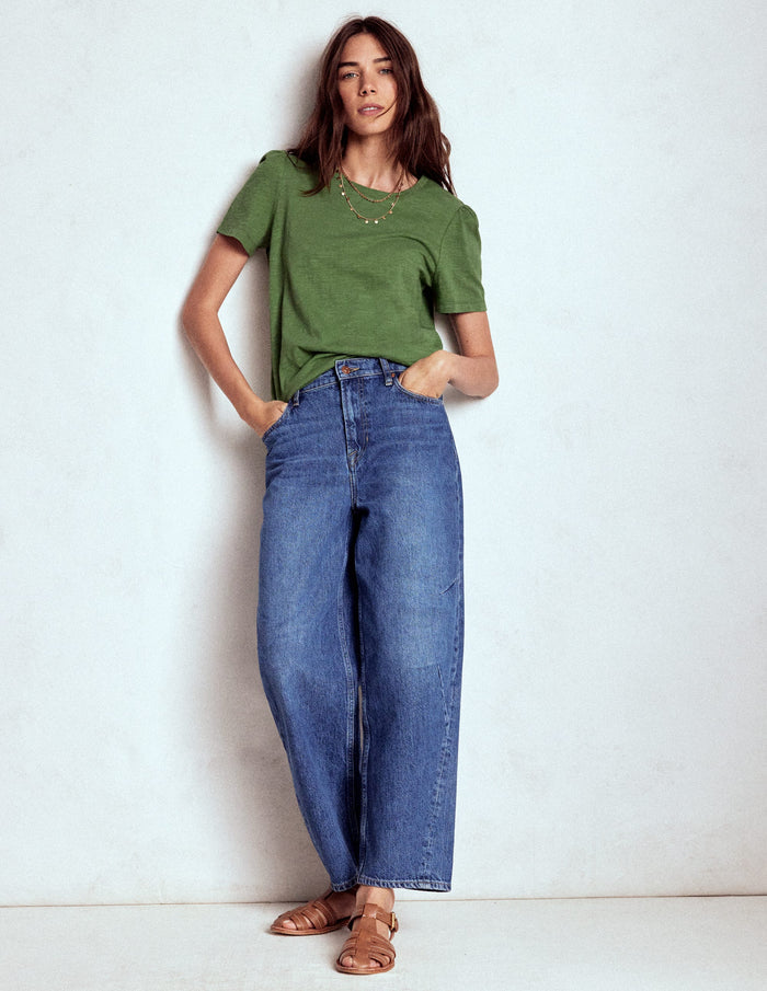 Cotton Puff Sleeve T-Shirt Safari Green