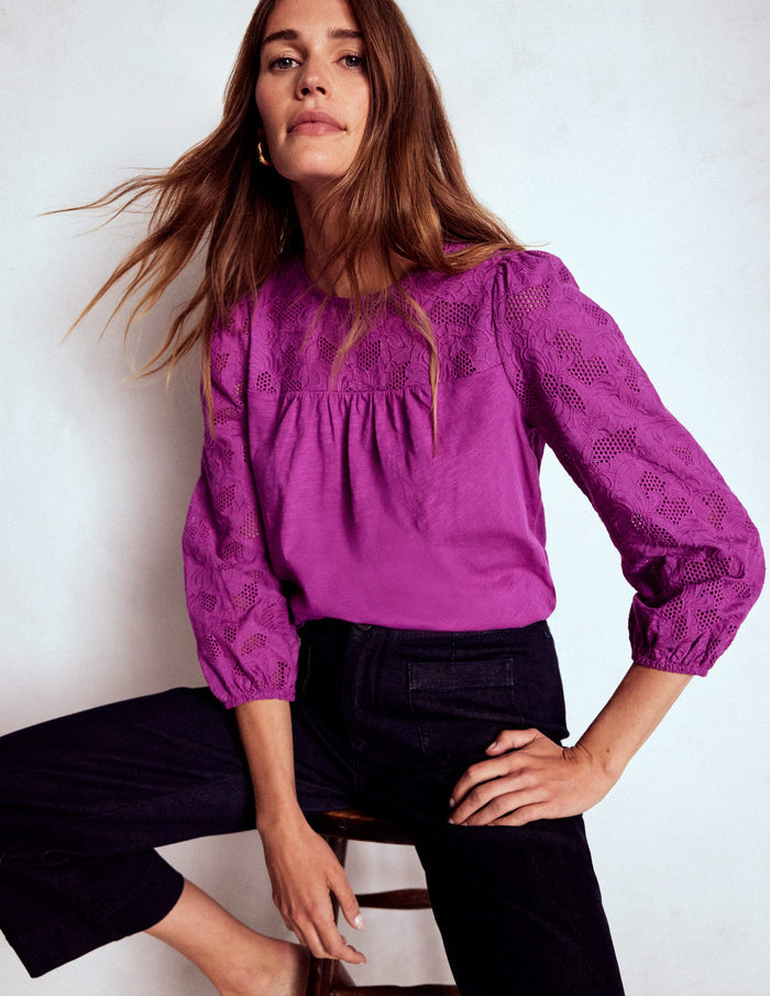 May Broderie Top Regal Purple