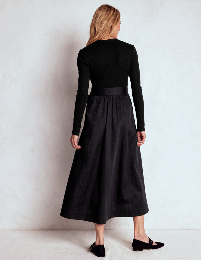Button Detail Mix Dress Black