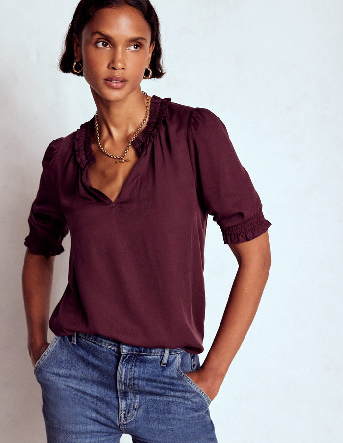 Ria Short Sleeve Top Dark Cherry