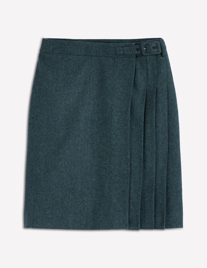 Helen Wool Kilt Skirt Green Herringbone