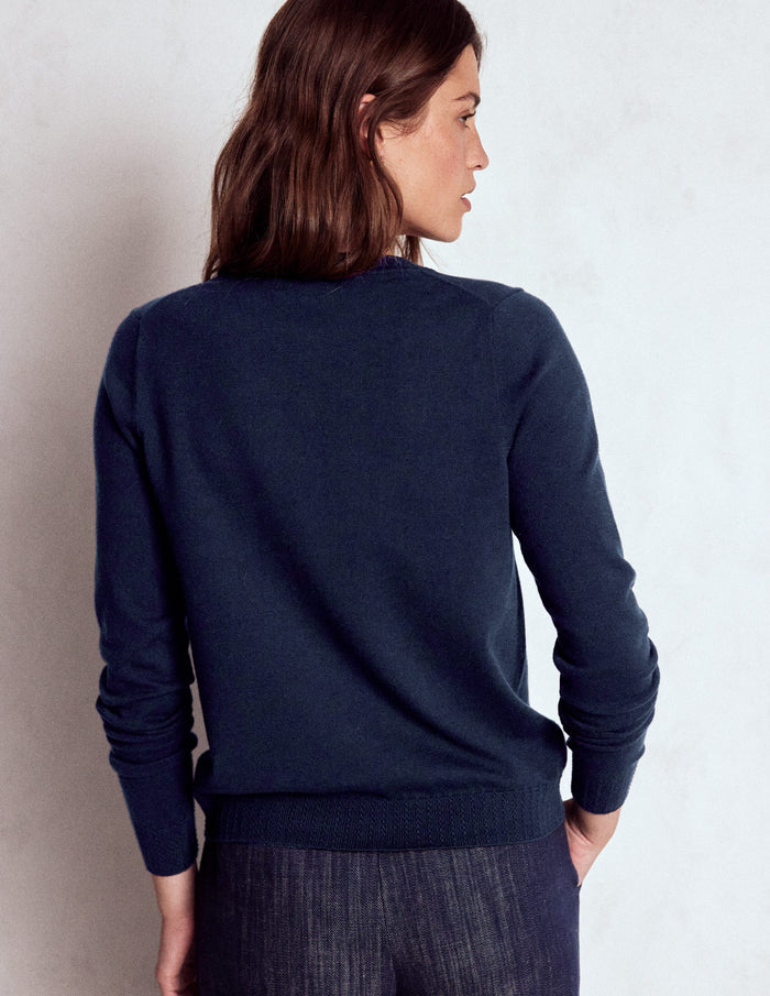 Emilia Cotton Crew Cardigan Navy