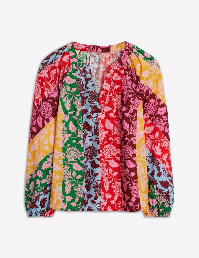 Long Sleeve Notch Top Multi, Ornate Vine