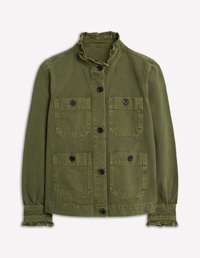 Cotton Frill Collar Jacket Woodland Green