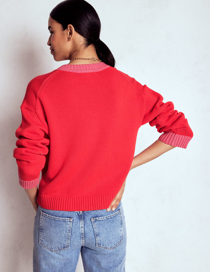 Jemma Chunky Cotton Cardigan Poppy Red