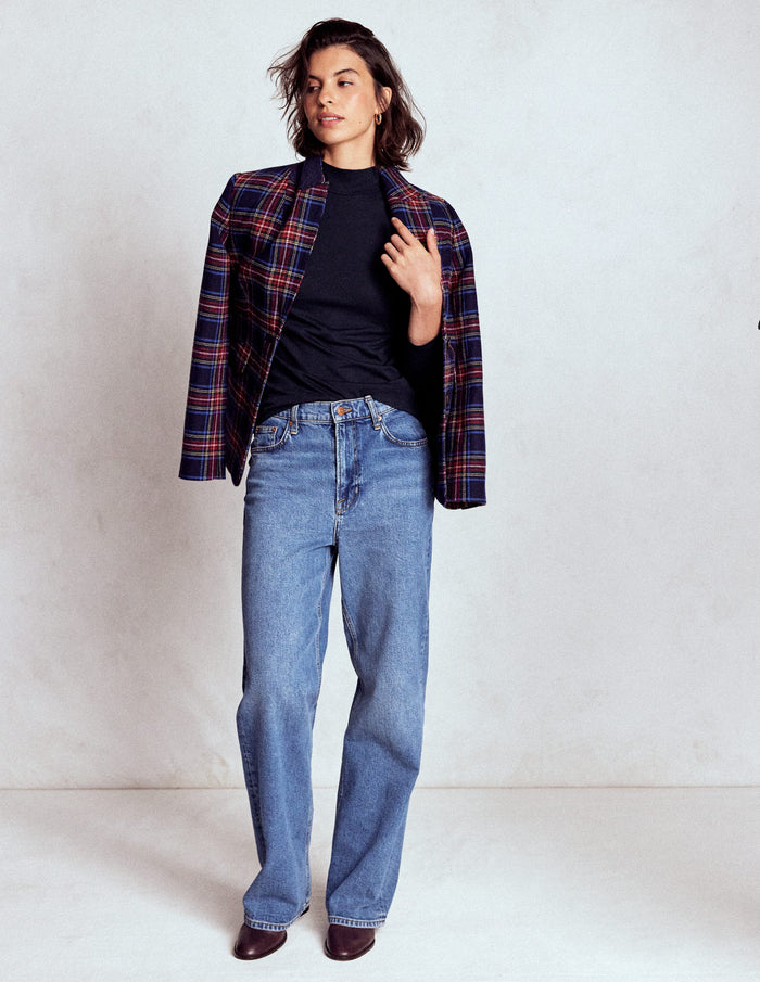 Puff Shoulder Jersey Top Navy