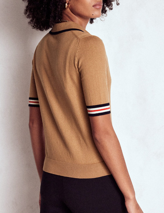 Cotton Henley T-shirt Camel Melange