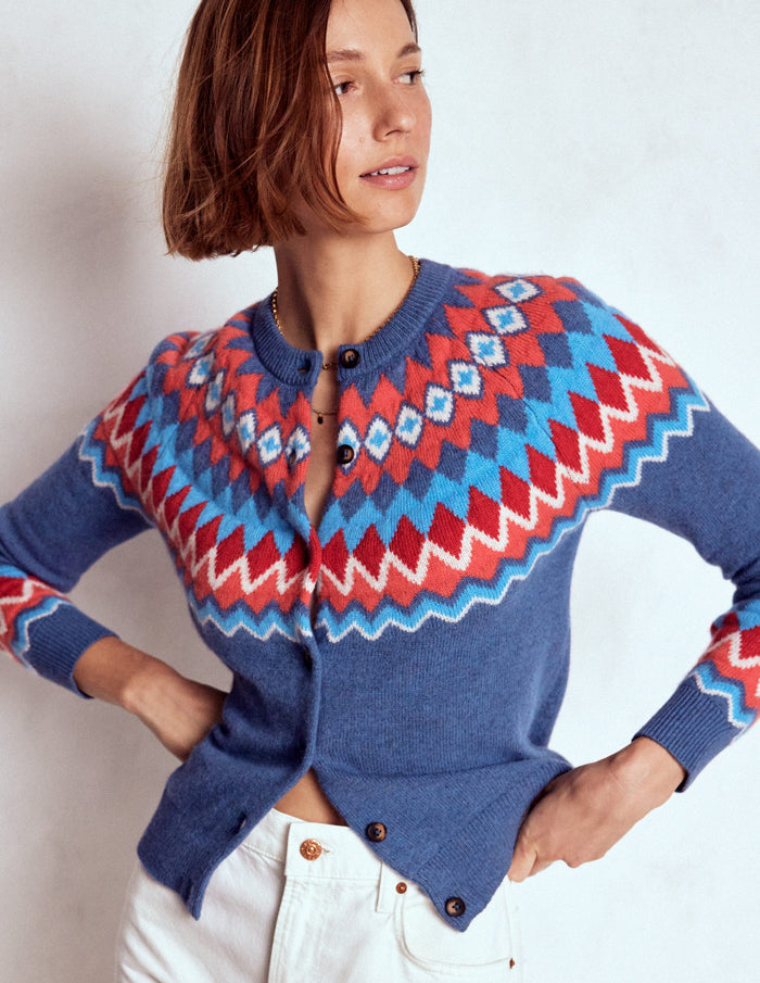 Edie Fair Isle Cardigan Blue Fair Isle