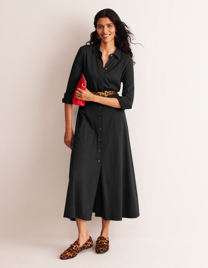 Marcia Jersey Shirt Dress Black