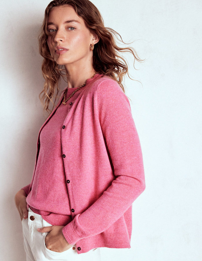 Eva Cashmere Crew Cardigan Rose Pink Melange