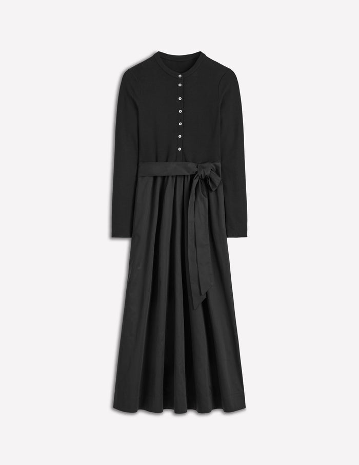 Button Detail Mix Dress Black
