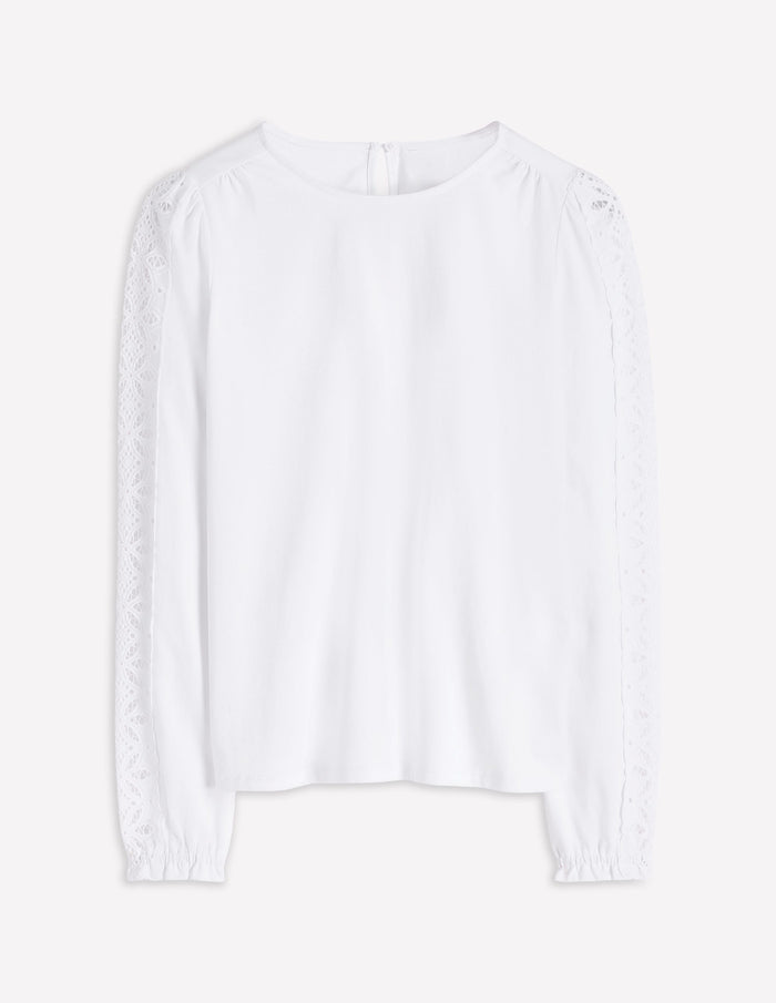 Scarlett Broderie Trim Top White
