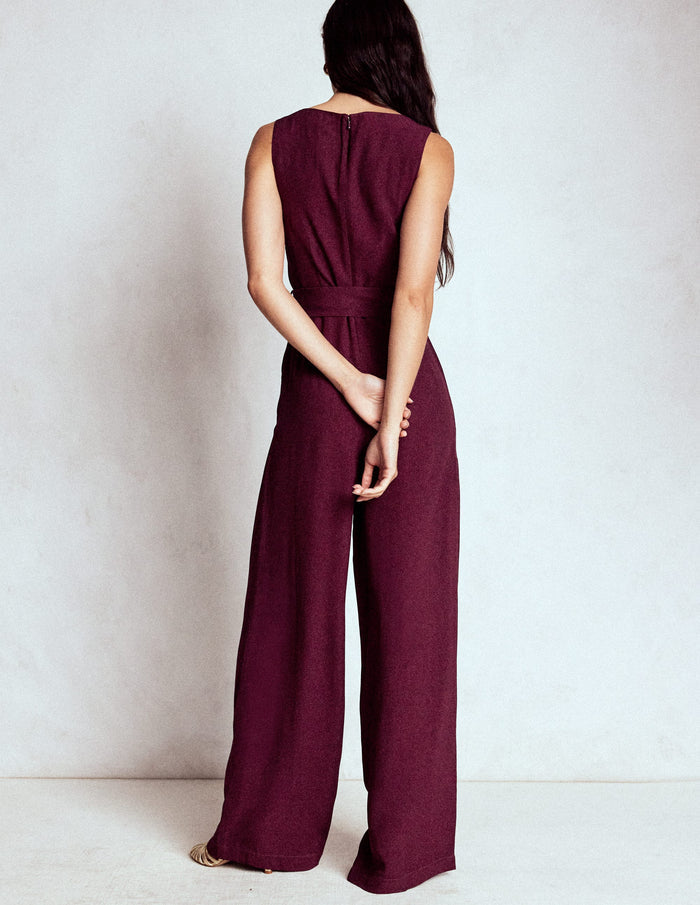 Gwen Slash Neck Jumpsuit Dark Cherry