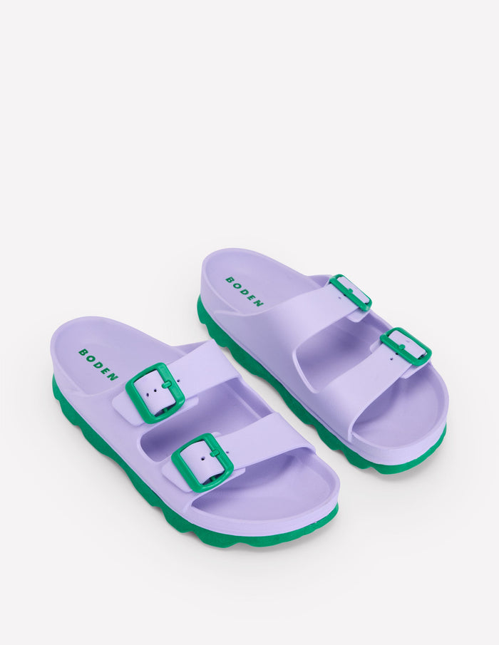 Lyla Double Buckle Sliders Lavender Purple