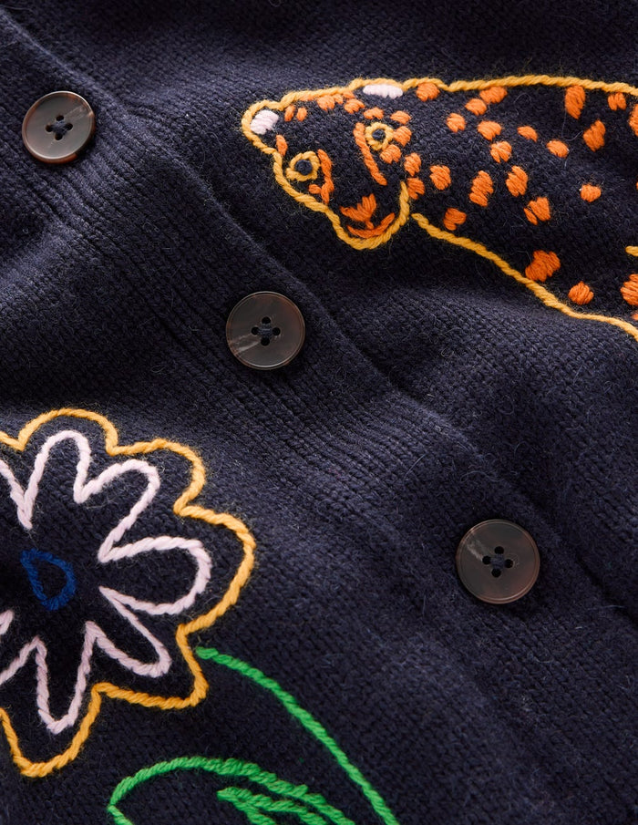 Natalie Embroidered Cardigan Navy Embroidery