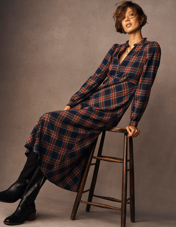 Cassie Check Tea Dress Navy, Green and Red Check