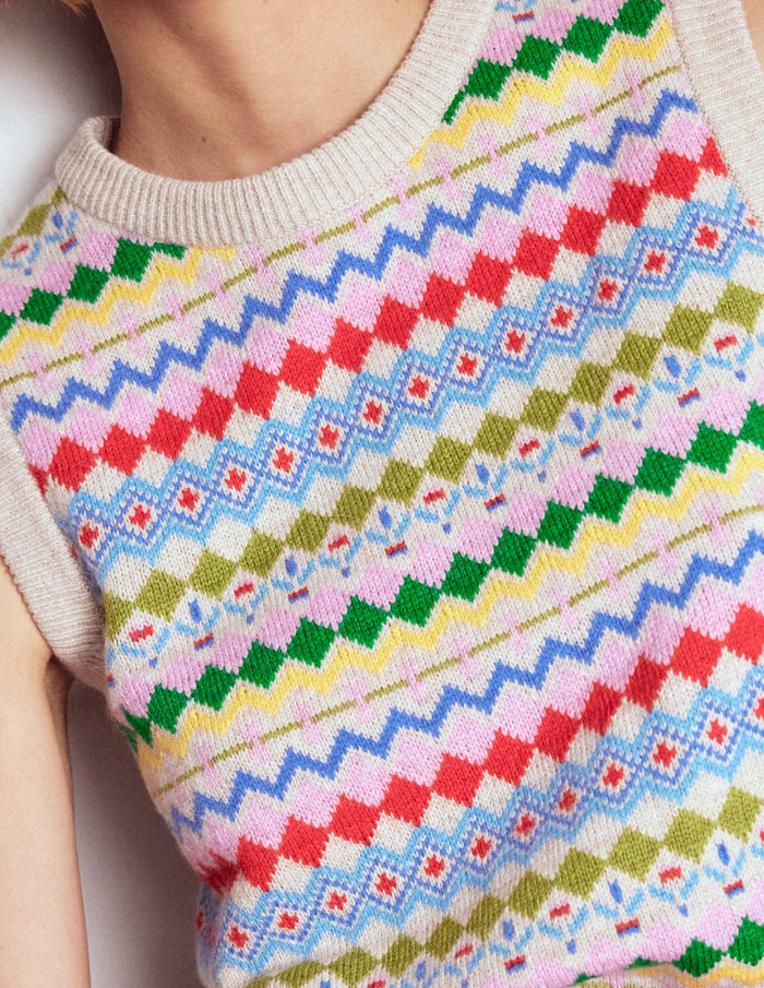 Edie Fair Isle Vest Oatmeal Melange, Multi